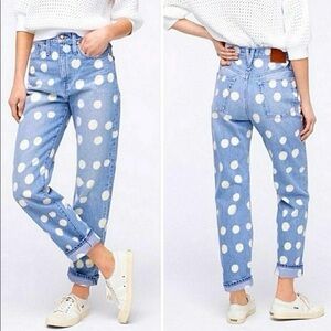J CREW Point Sur Light Wash Slouchy Boyfriend Jeans w White Polka Dots - Sz 26